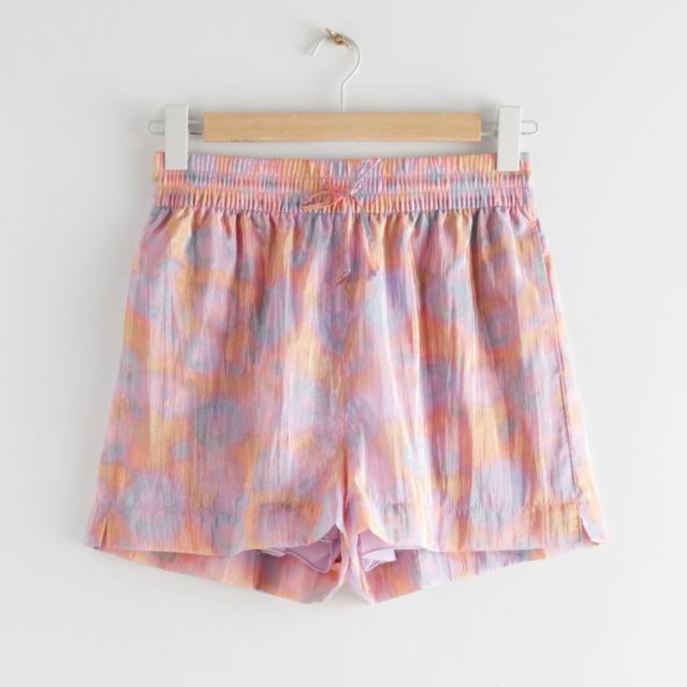 & Other Stories Shimmery Relaxed Drawstring Shorts in Pink, Purple, Orange Sz 4